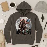 Bigfoot Sasquatch American Flag Full Moon Patriotics Hoodie thumb 3