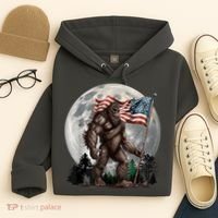 Bigfoot Sasquatch American Flag Full Moon Patriotics Hoodie thumb 4