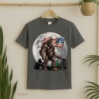 Bigfoot Sasquatch American Flag Full Moon Patriotics T-Shirt thumb 2