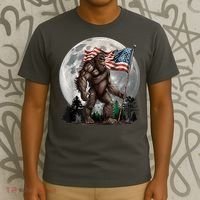 Bigfoot Sasquatch American Flag Full Moon Patriotics T-Shirt thumb 3
