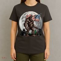 Bigfoot Sasquatch American Flag Full Moon Patriotics T-Shirt thumb 4