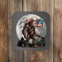 Bigfoot Sasquatch American Flag Full Moon Patriotics Coaster thumb 0