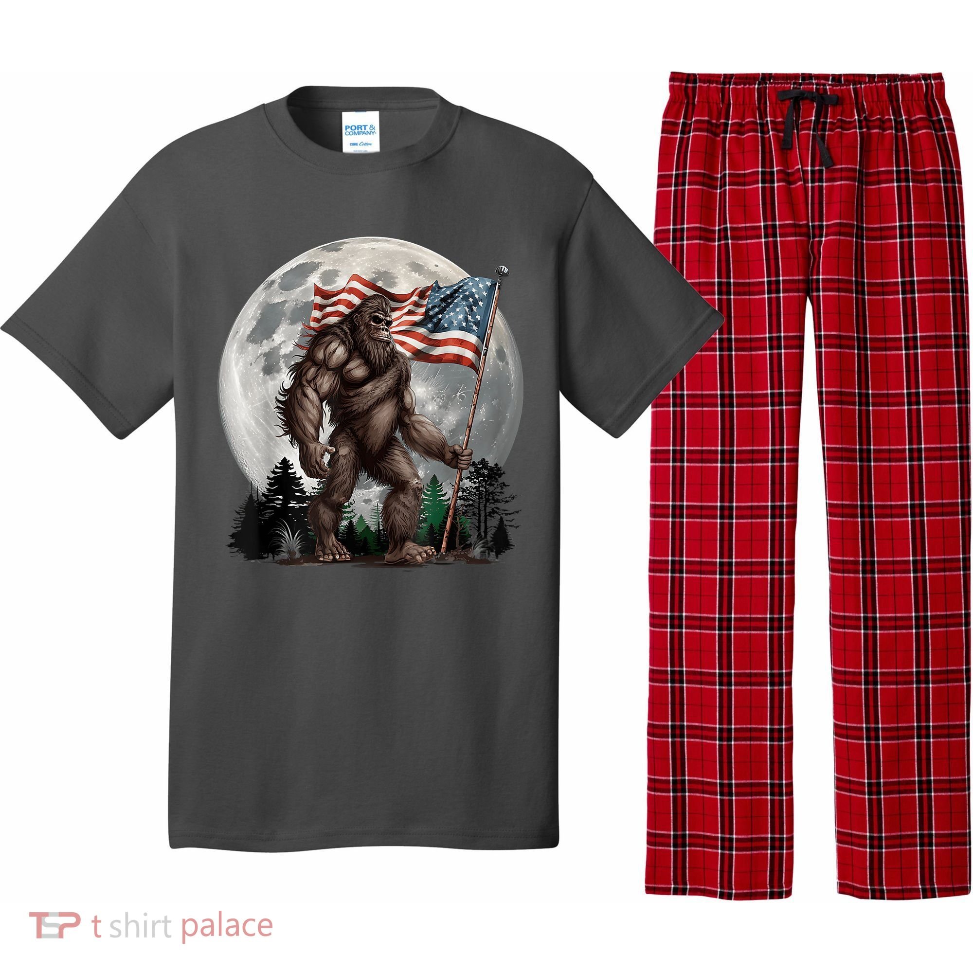 Bigfoot Sasquatch American Flag Full Moon Patriotics Pajama Set