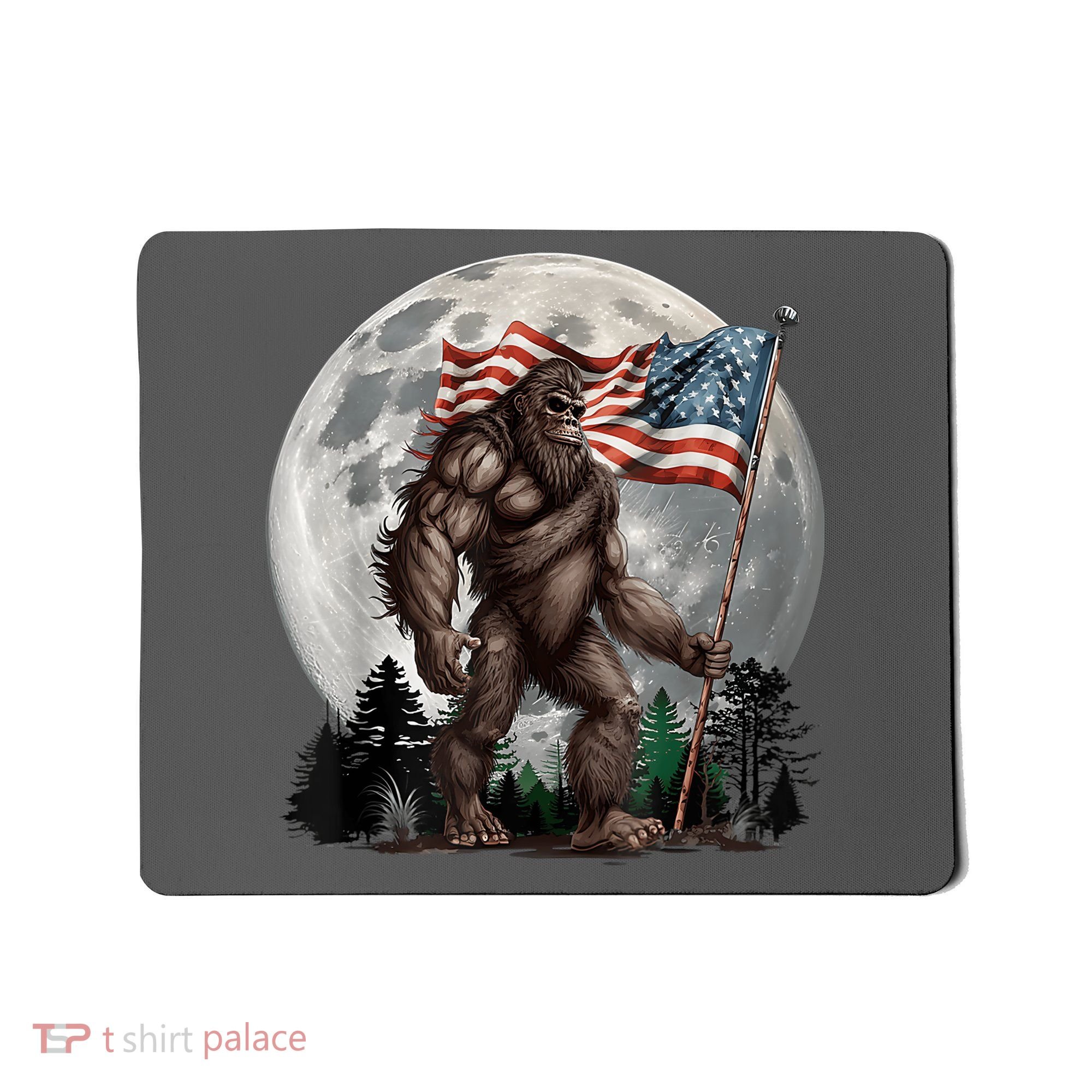 Bigfoot Sasquatch American Flag Full Moon Patriotics Mousepad