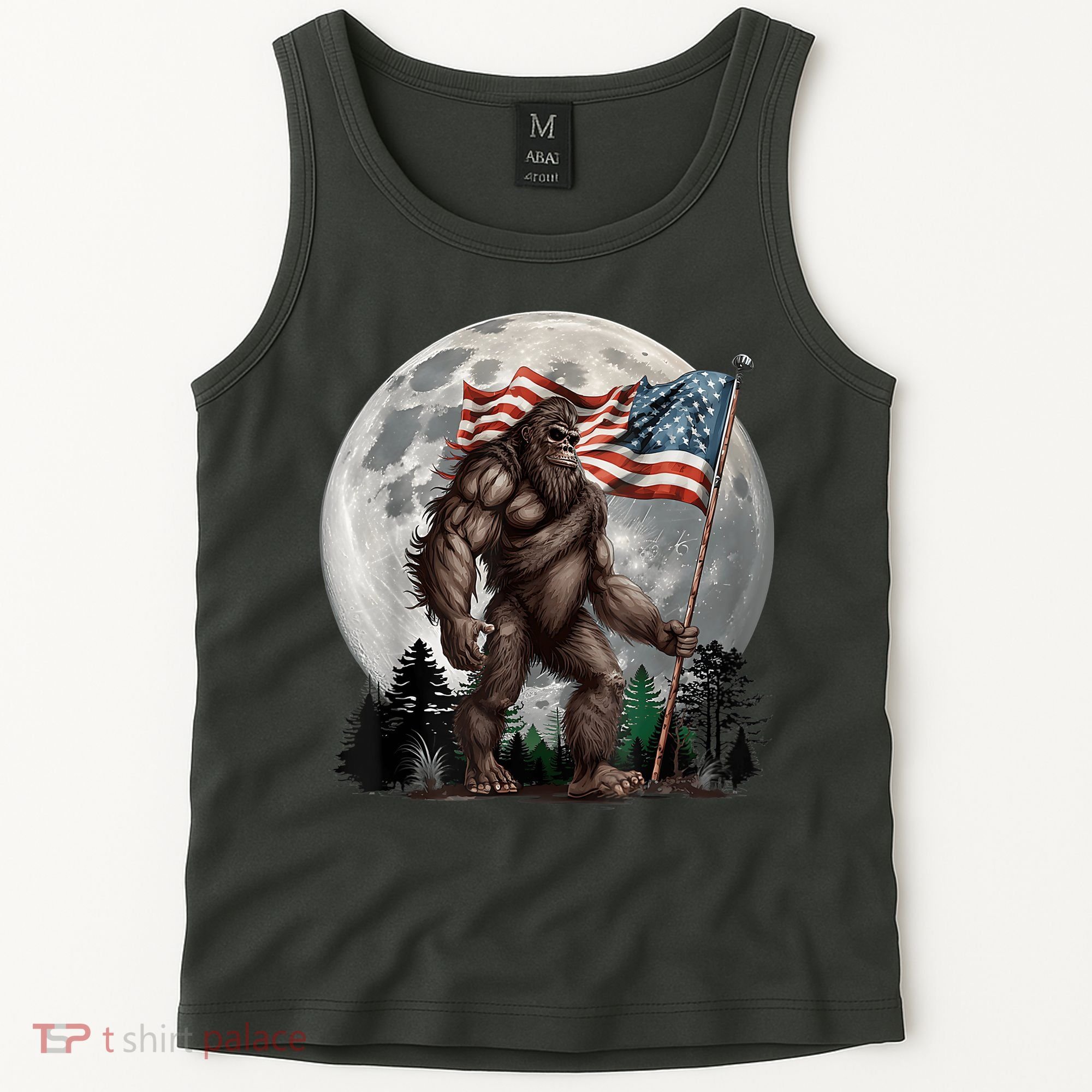 Bigfoot Sasquatch American Flag Full Moon Patriotics Tank Top