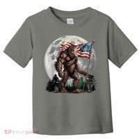 Bigfoot Sasquatch American Flag Full Moon Patriotics Toddler T-Shirt thumb 0
