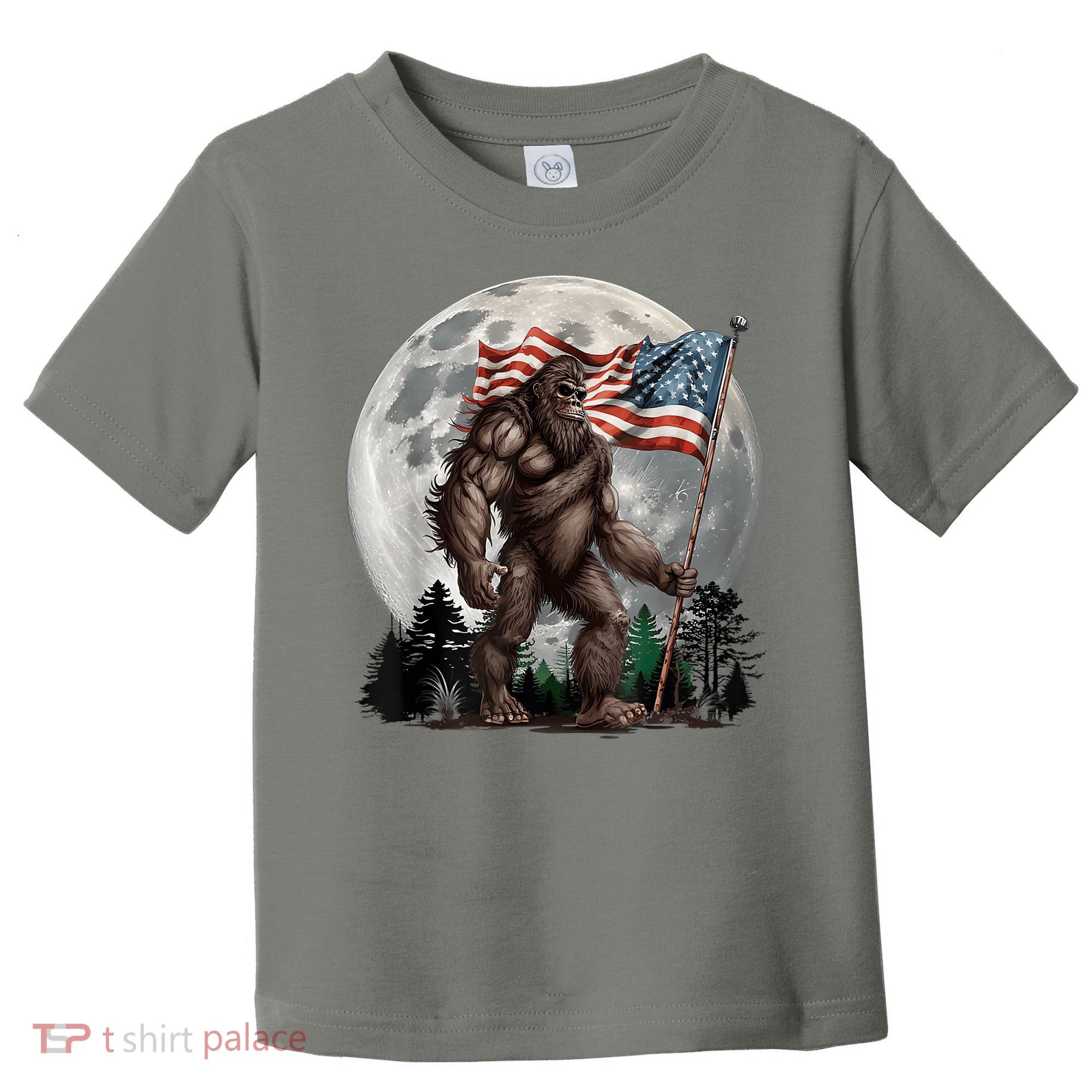 Bigfoot Sasquatch American Flag Full Moon Patriotics Toddler T-Shirt