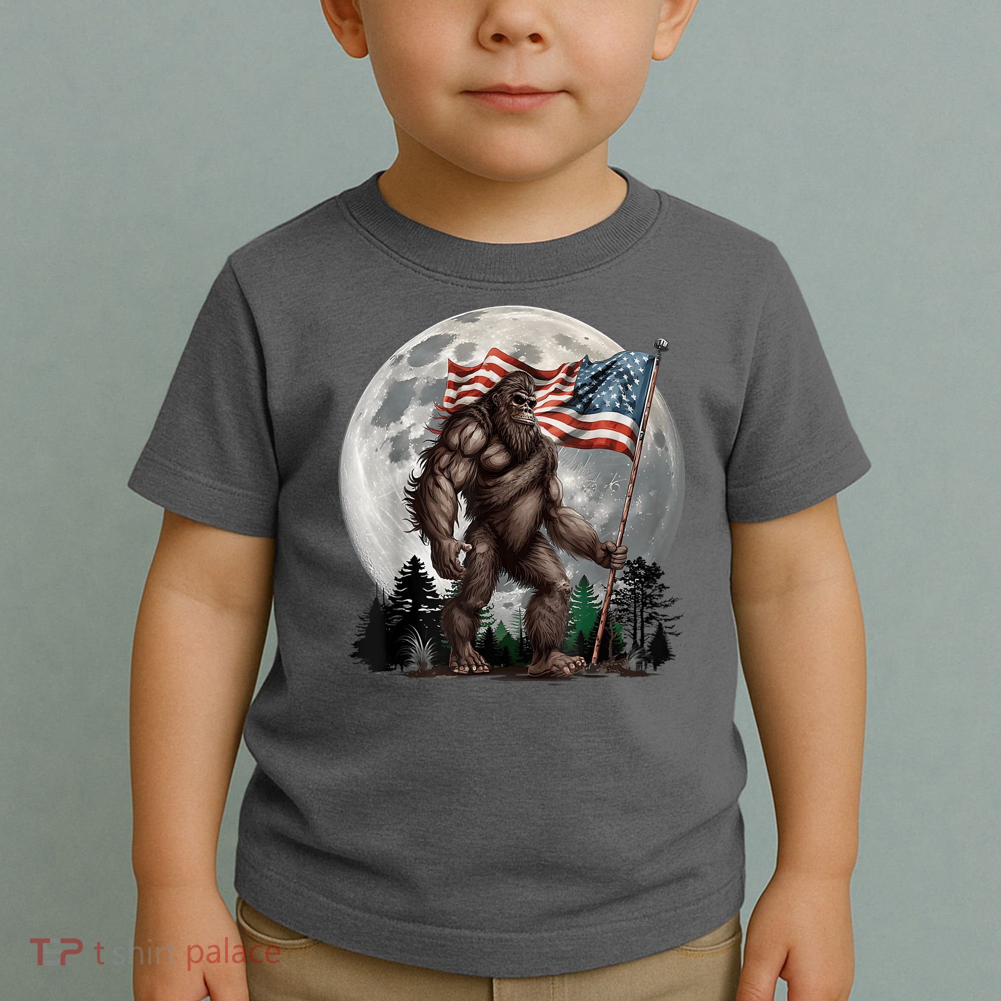 Bigfoot Sasquatch American Flag Full Moon Patriotics Toddler T-Shirt