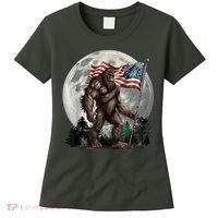 Bigfoot Sasquatch American Flag Full Moon Patriotics Women's T-Shirt thumb 0
