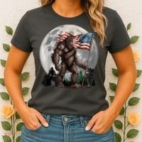 Bigfoot Sasquatch American Flag Full Moon Patriotics Women's T-Shirt thumb 2