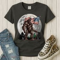 Bigfoot Sasquatch American Flag Full Moon Patriotics Women's T-Shirt thumb 3
