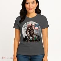Bigfoot Sasquatch American Flag Full Moon Patriotics Women's T-Shirt thumb 4