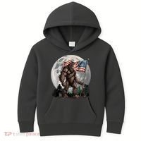 Bigfoot Sasquatch American Flag Full Moon Patriotics Kids Hoodie thumb 0