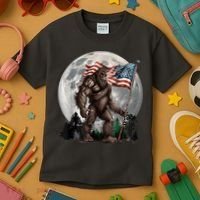 Bigfoot Sasquatch American Flag Full Moon Patriotics Kids T-Shirt thumb 3