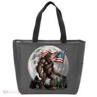 Bigfoot Sasquatch American Flag Full Moon Patriotics Tote Bag thumb 0