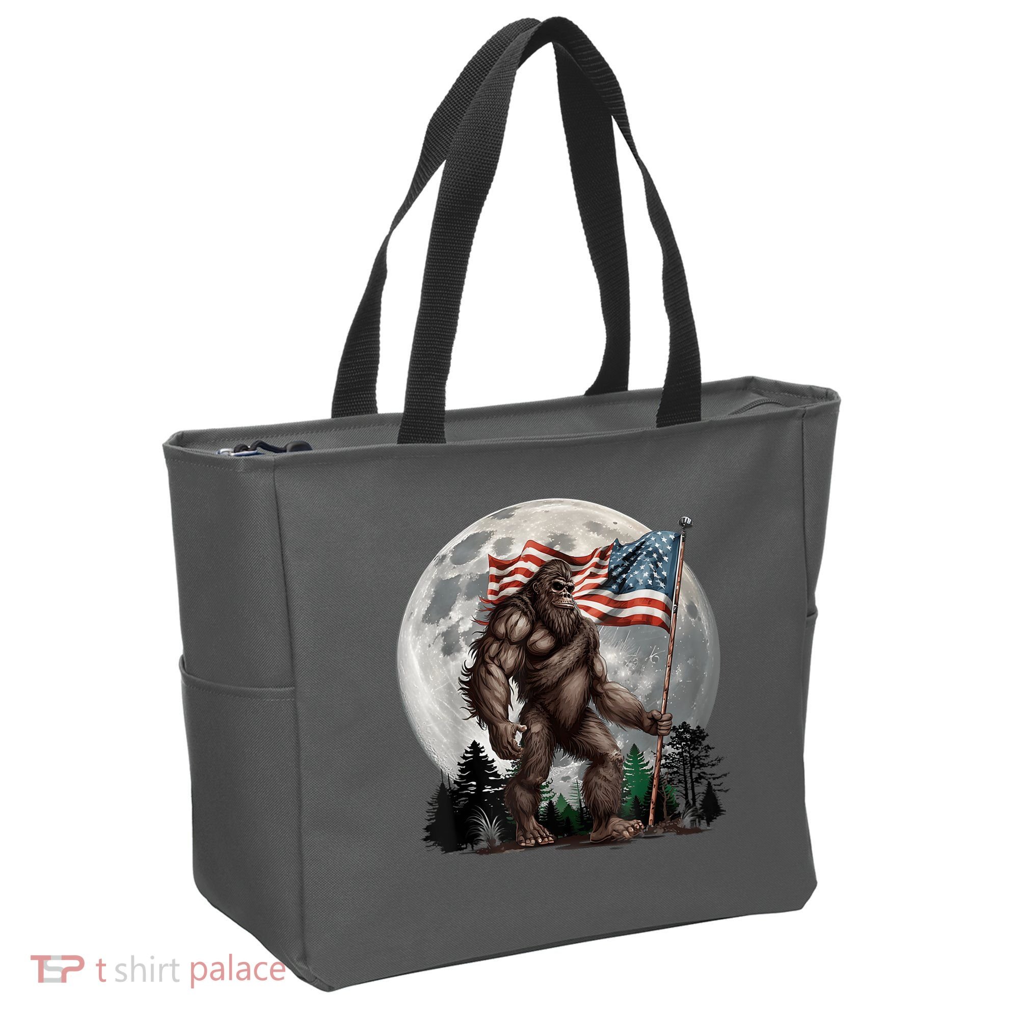 Bigfoot Sasquatch American Flag Full Moon Patriotics Tote Bag