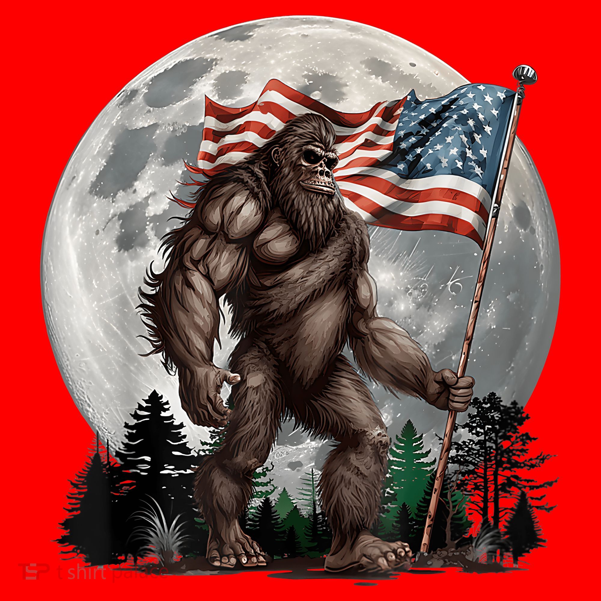 Bigfoot Sasquatch American Flag Full Moon Patriotics Santa Hat