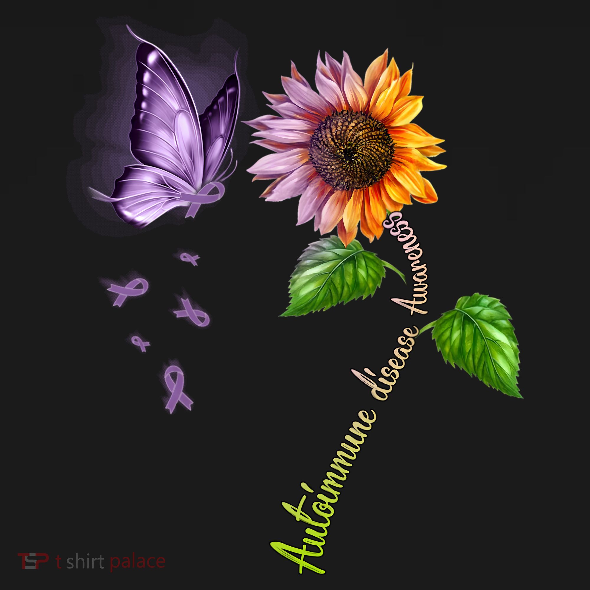 Butterfly Sunflower Autoimmune Disease Awareness Gift USA-Made Doggie Bandana