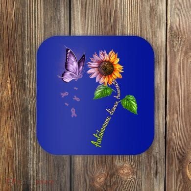 Butterfly Sunflower Autoimmune Disease Awareness Gift Coaster