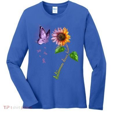 Butterfly Sunflower Autoimmune Disease Awareness Gift Women's Long Sleeve Shirt