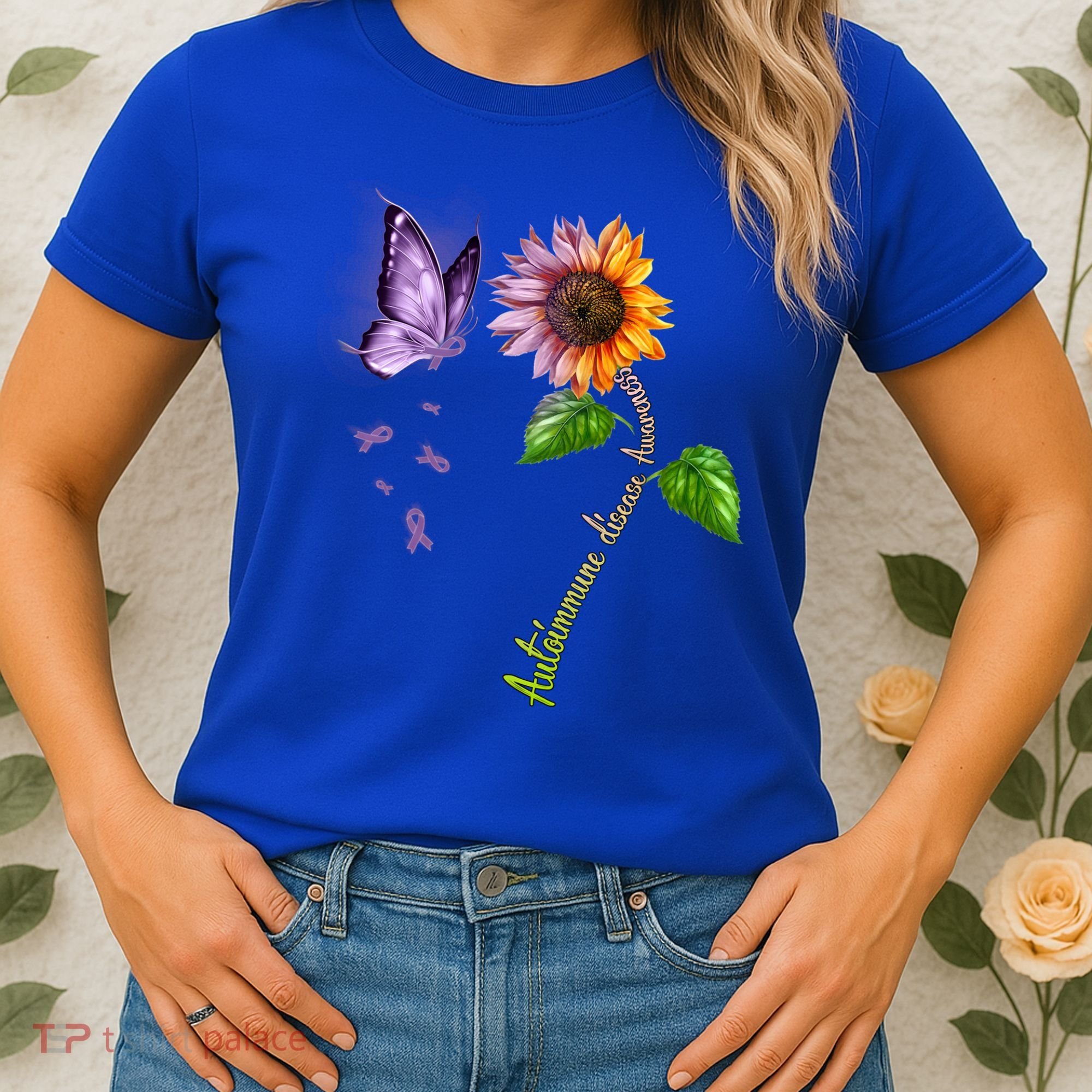 Butterfly Sunflower Autoimmune Disease Awareness Gift Women's T-Shirt