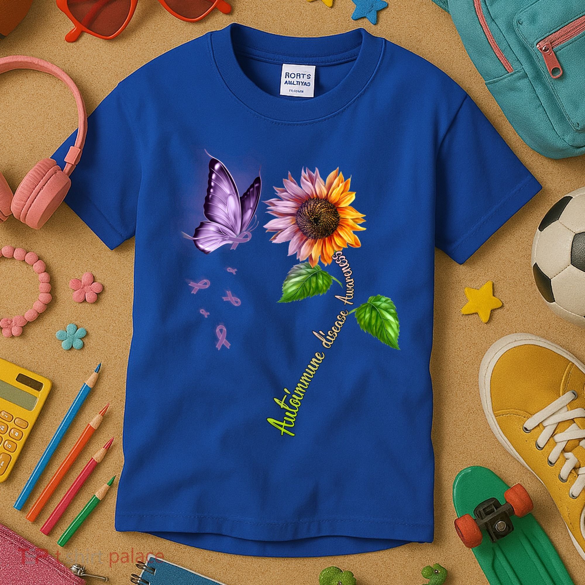 Butterfly Sunflower Autoimmune Disease Awareness Gift Kids T-Shirt