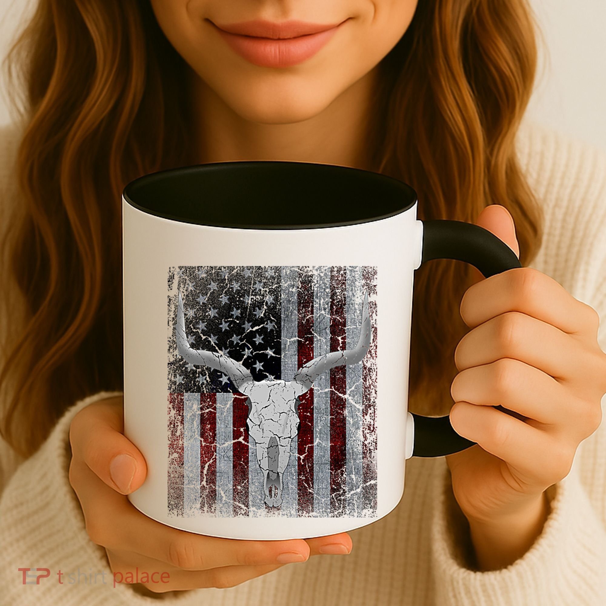 Bull Skull American Flag Cow Skull Western Graphic Wild West Great Gift Coffee Mug