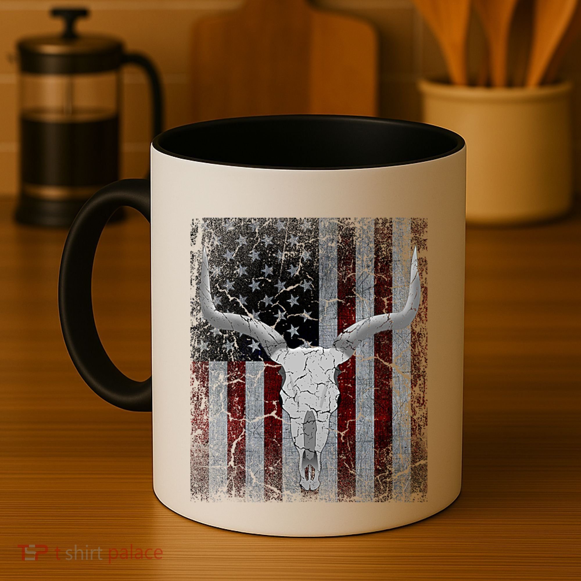 Bull Skull American Flag Cow Skull Western Graphic Wild West Great Gift Coffee Mug