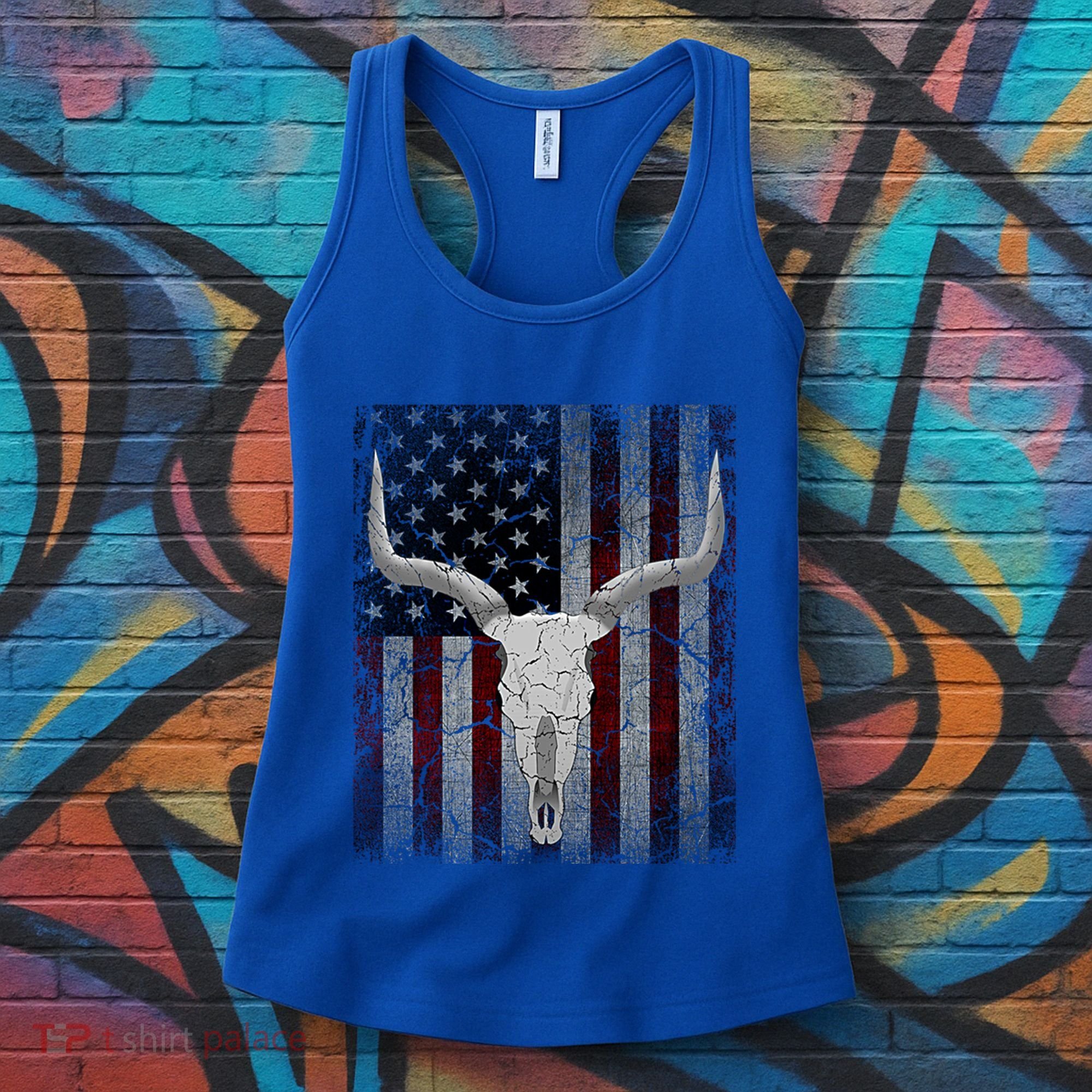 Bull Skull American Flag Cow Skull Western Graphic Wild West Great Gift Women's Tank Top