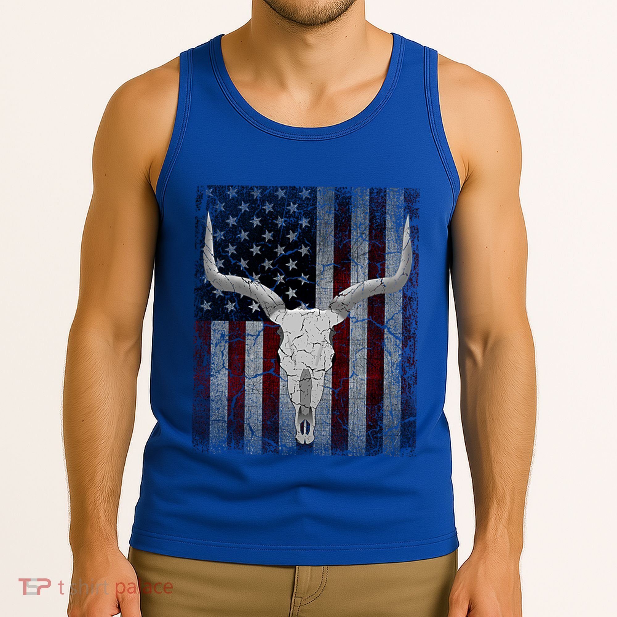 Bull Skull American Flag Cow Skull Western Graphic Wild West Great Gift Tank Top