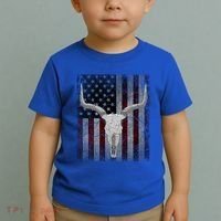 Bull Skull American Flag Cow Skull Western Graphic Wild West Great Gift Toddler T-Shirt thumb 2