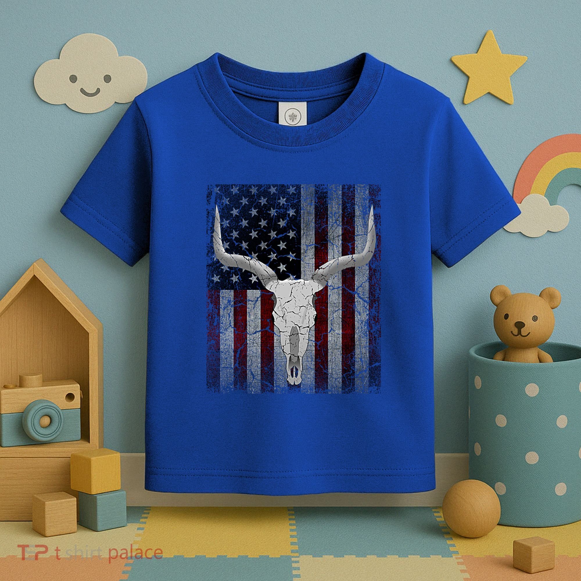 Bull Skull American Flag Cow Skull Western Graphic Wild West Great Gift Toddler T-Shirt