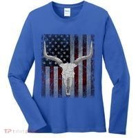Bull Skull American Flag Cow Skull Western Graphic Wild West Great Gift Women's Long Sleeve Shirt thumb 0