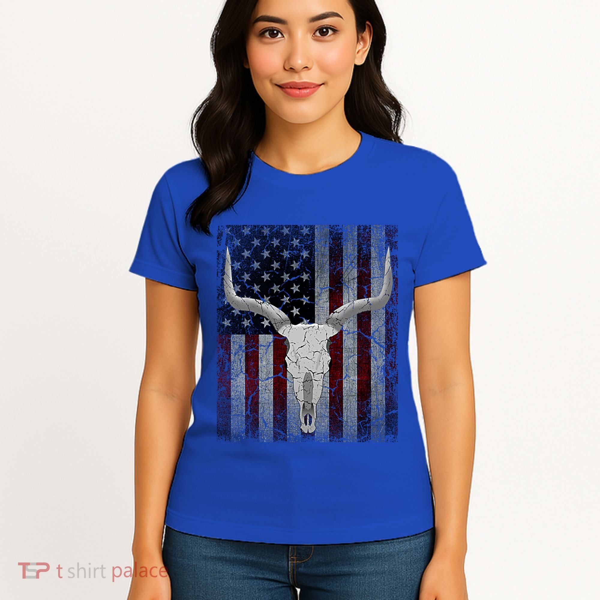 Bull Skull American Flag Cow Skull Western Graphic Wild West Great Gift Women's T-Shirt