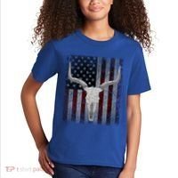 Bull Skull American Flag Cow Skull Western Graphic Wild West Great Gift Kids T-Shirt thumb 2