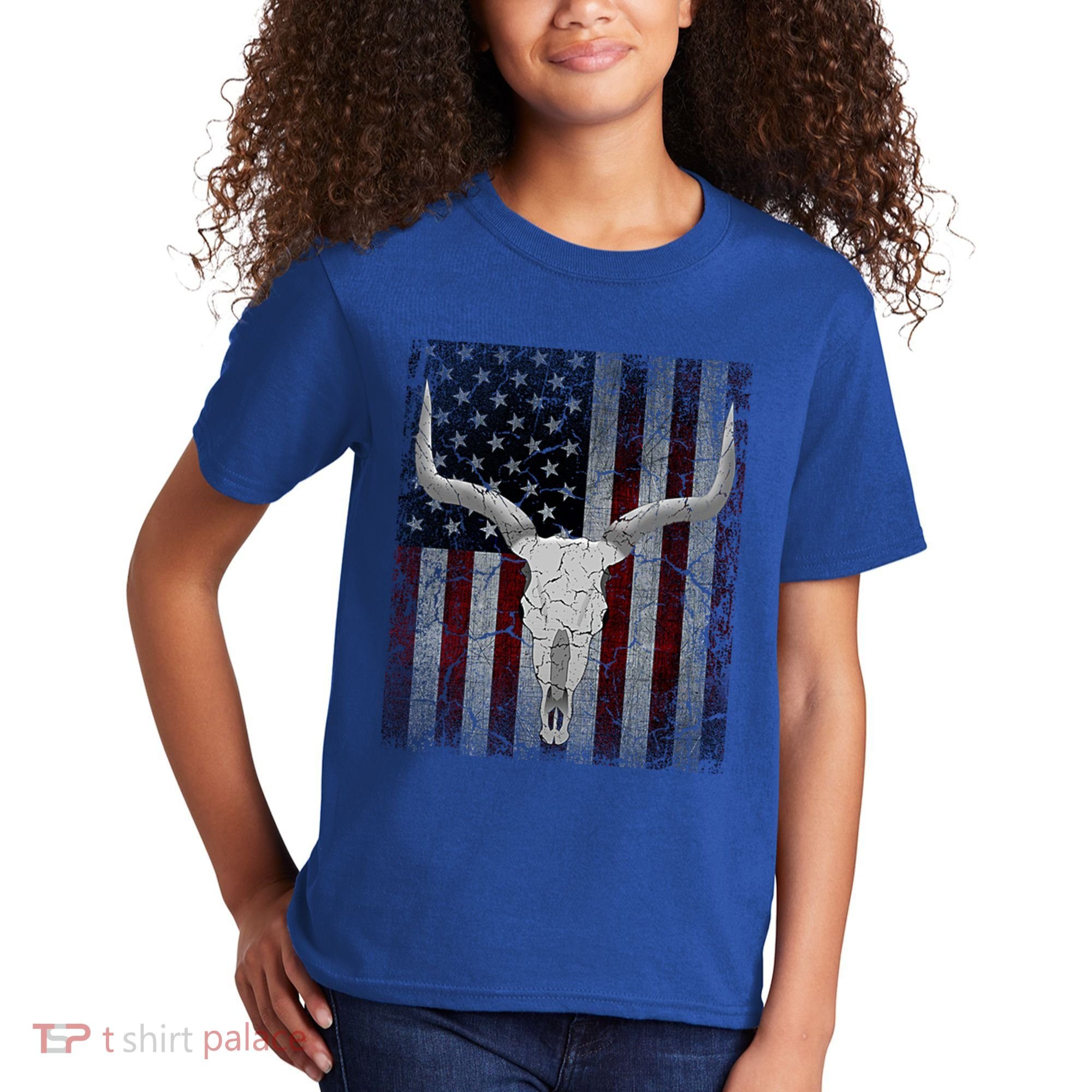 Bull Skull American Flag Cow Skull Western Graphic Wild West Great Gift Kids T-Shirt