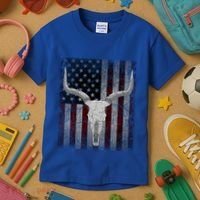Bull Skull American Flag Cow Skull Western Graphic Wild West Great Gift Kids T-Shirt thumb 3