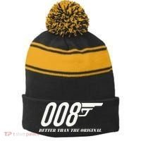 British Secret Agent 007 + 1 Better Than The Original Stripe Pom Pom Beanie thumb 0