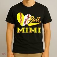 Baseball Softball Ball Heart Mimi Mother's Day T-Shirt thumb 3