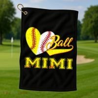 Baseball Softball Ball Heart Mimi Mother's Day Golf Towel thumb 1