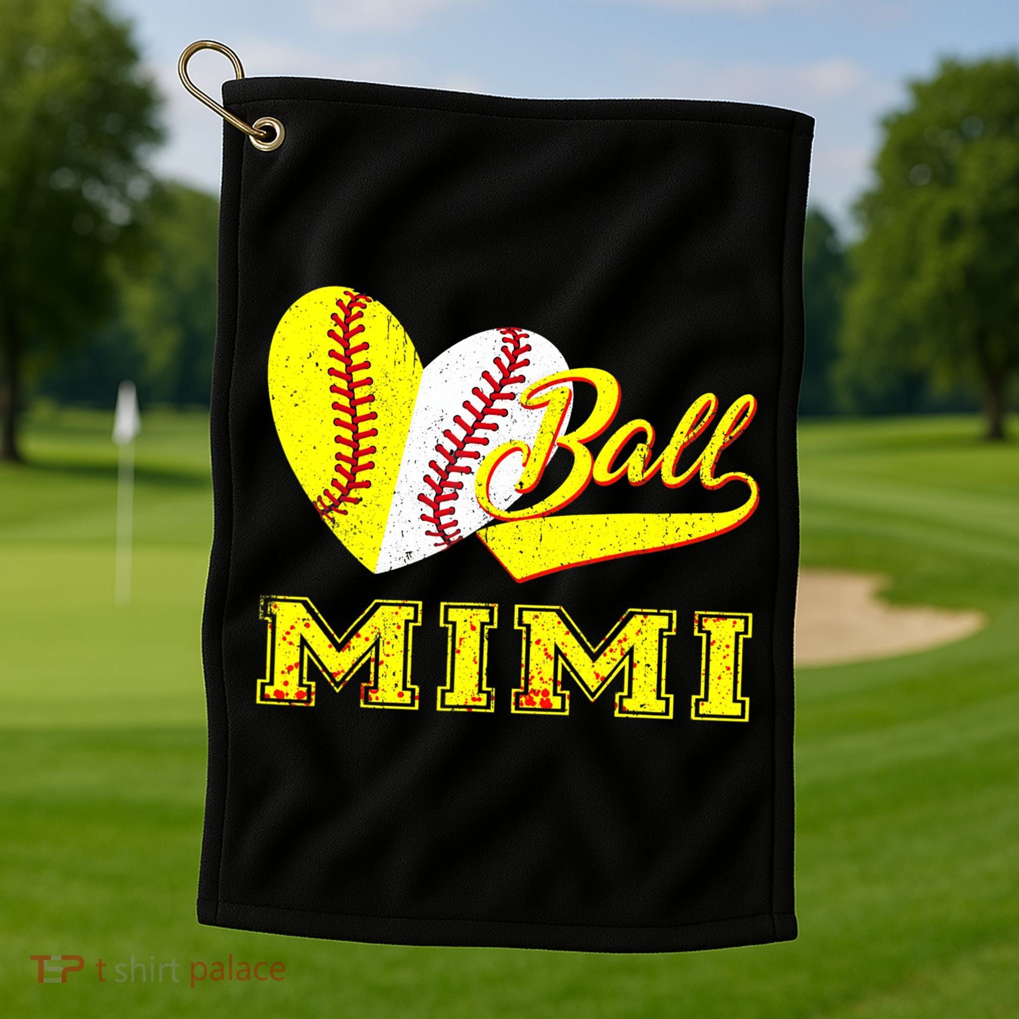 Baseball Softball Ball Heart Mimi Mother's Day Golf Towel