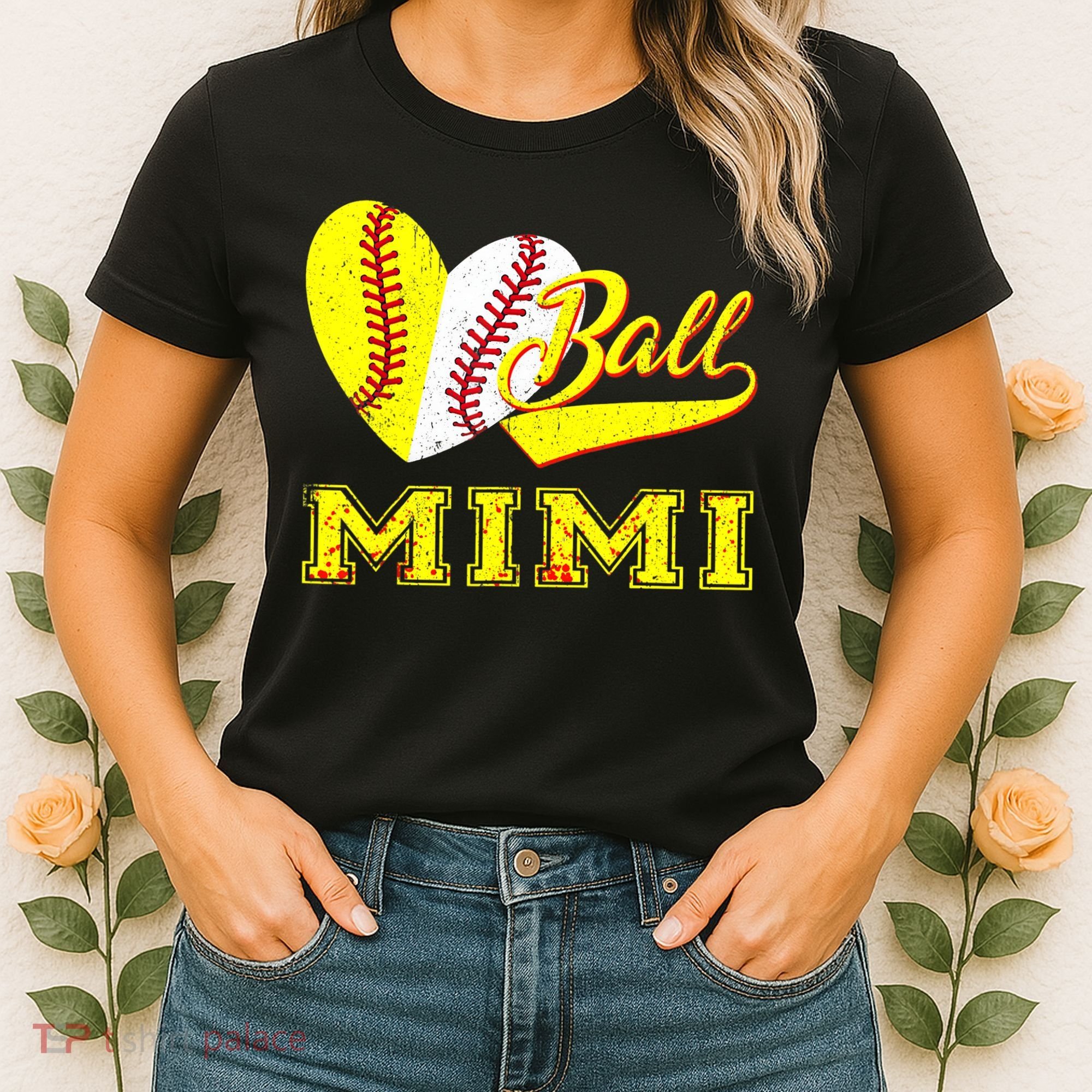 Baseball Softball Ball Heart Mimi Mother's Day Women's T-Shirt
