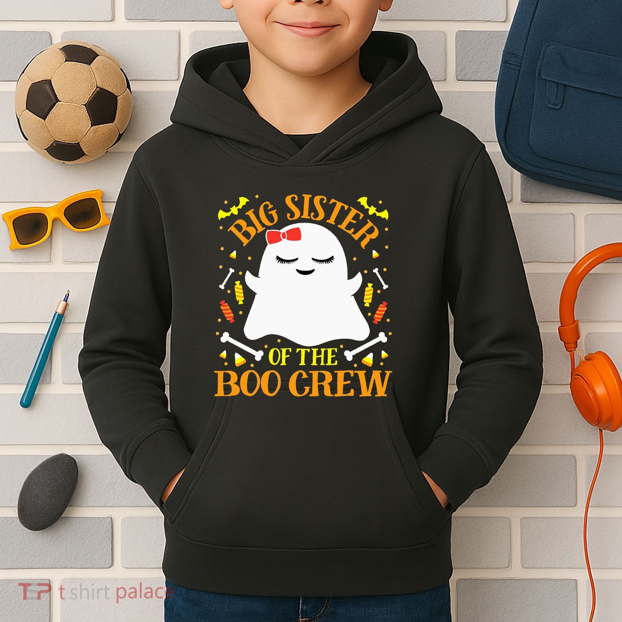 Big Sister Boo Crew Ghost Matching Family Halloween Kids Hoodie