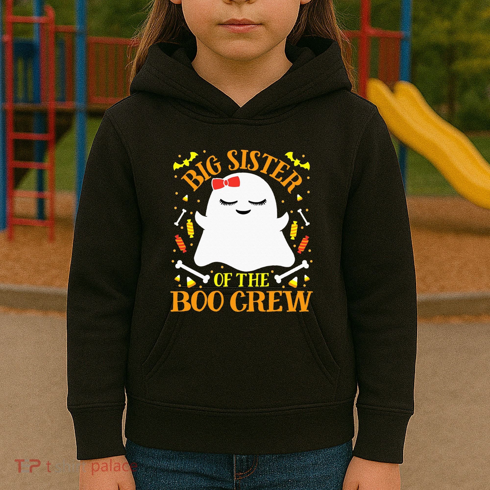 Big Sister Boo Crew Ghost Matching Family Halloween Kids Hoodie