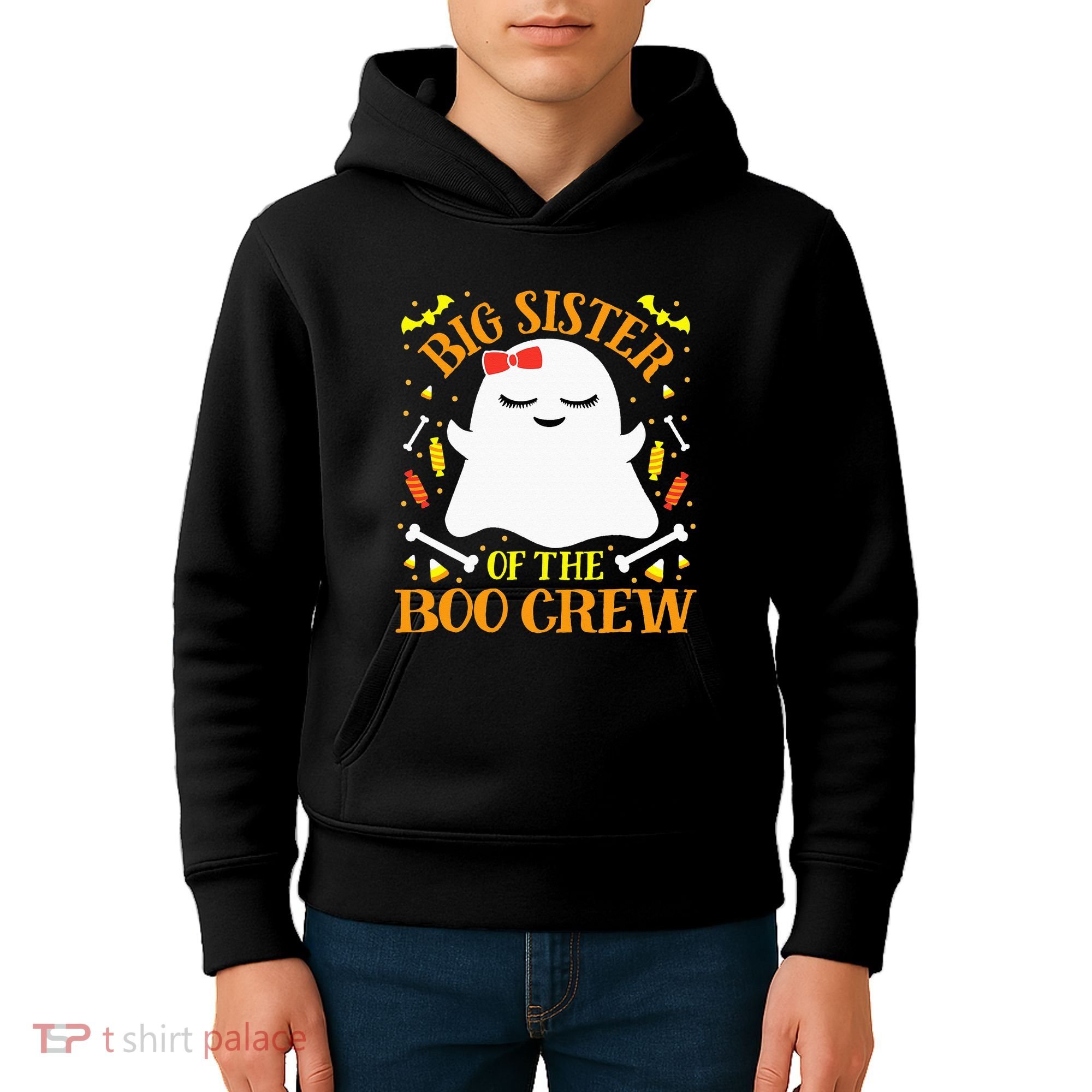Big Sister Boo Crew Ghost Matching Family Halloween Kids Hoodie