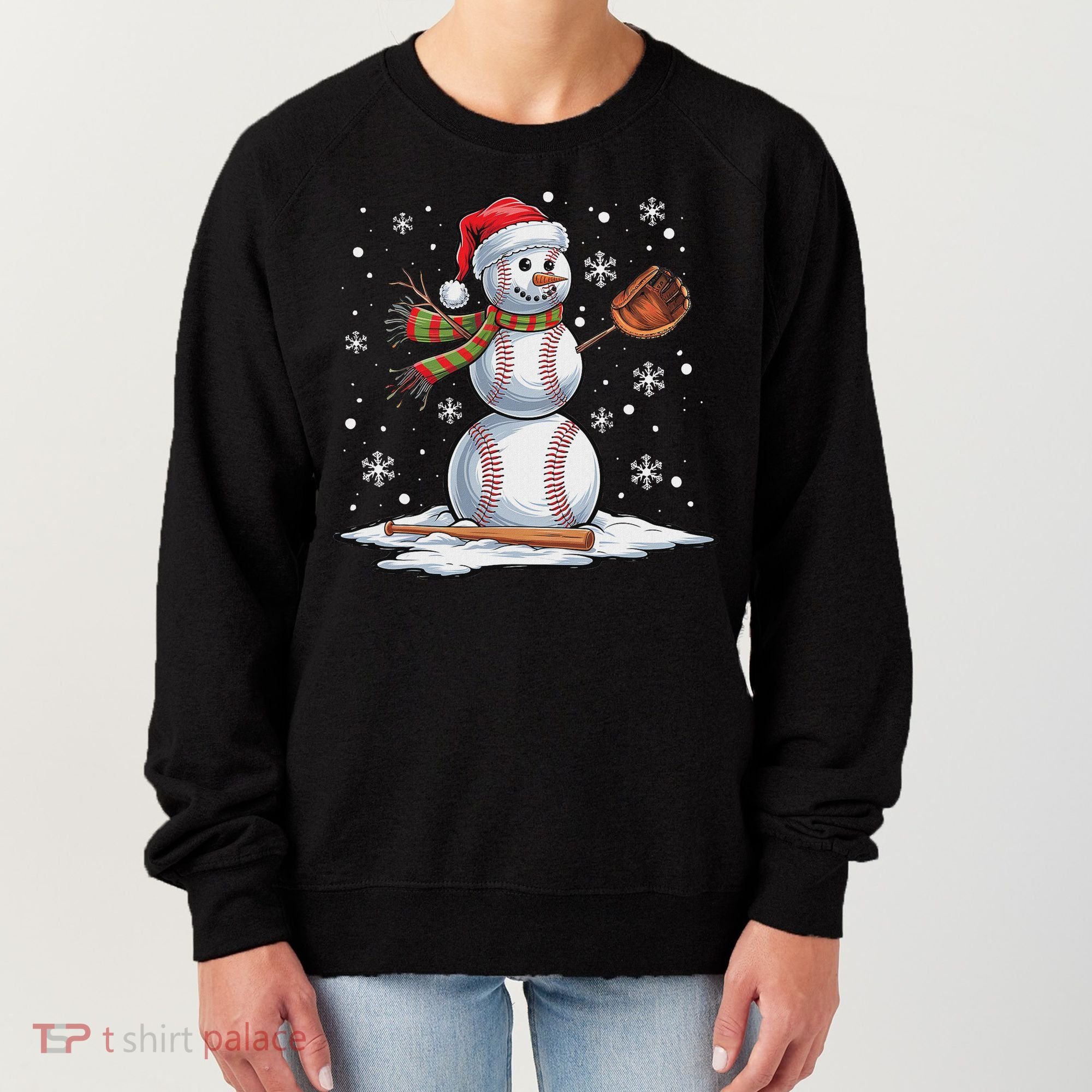 Baseball Snowman Baseball Player Santa Hat Christmas Funny Women's Sweatshirt