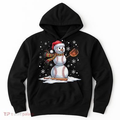 Baseball Snowman Baseball Player Santa Hat Christmas Funny Hoodie