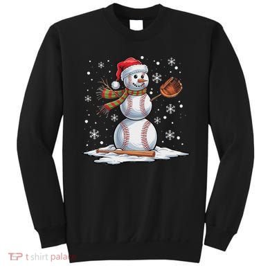 Baseball Snowman Baseball Player Santa Hat Christmas Funny Sweatshirt