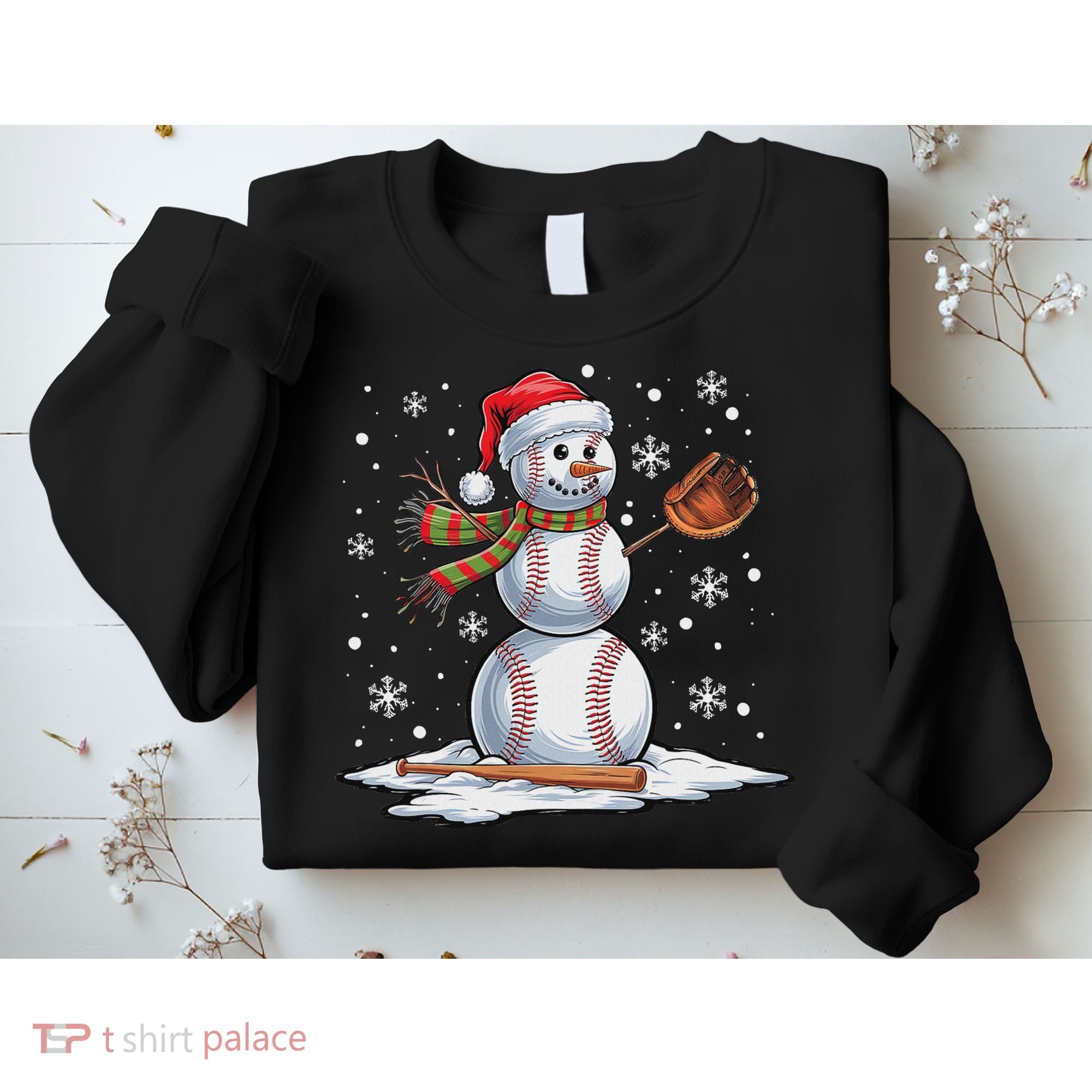 Baseball Snowman Baseball Player Santa Hat Christmas Funny Sweatshirt