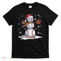Baseball Snowman Baseball Player Santa Hat Christmas Funny T-Shirt thumb 0